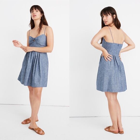 Madewell Chambray Tie-Front Cutout Cami Dress size 0 - Picture 1 of 9